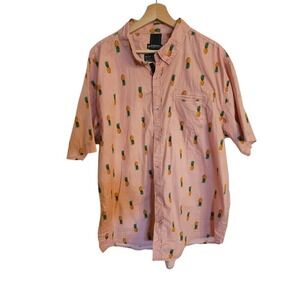 Men's‎ Raw Yarn Pineapple button down shirt Size 3XL Pink Short Sleeve